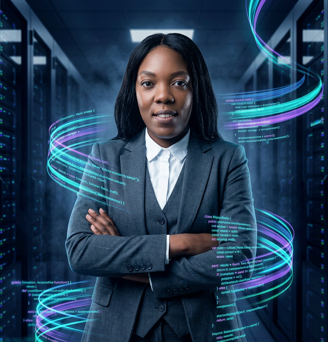 Refilwe Seilane surrounded by live enterprise data streams
